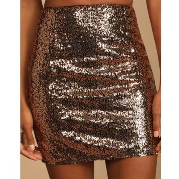 Lulus Women's Bronze Sequin Lace-Up Stretch Two-Piece Mini‎ Dress - Picture 5 of 6